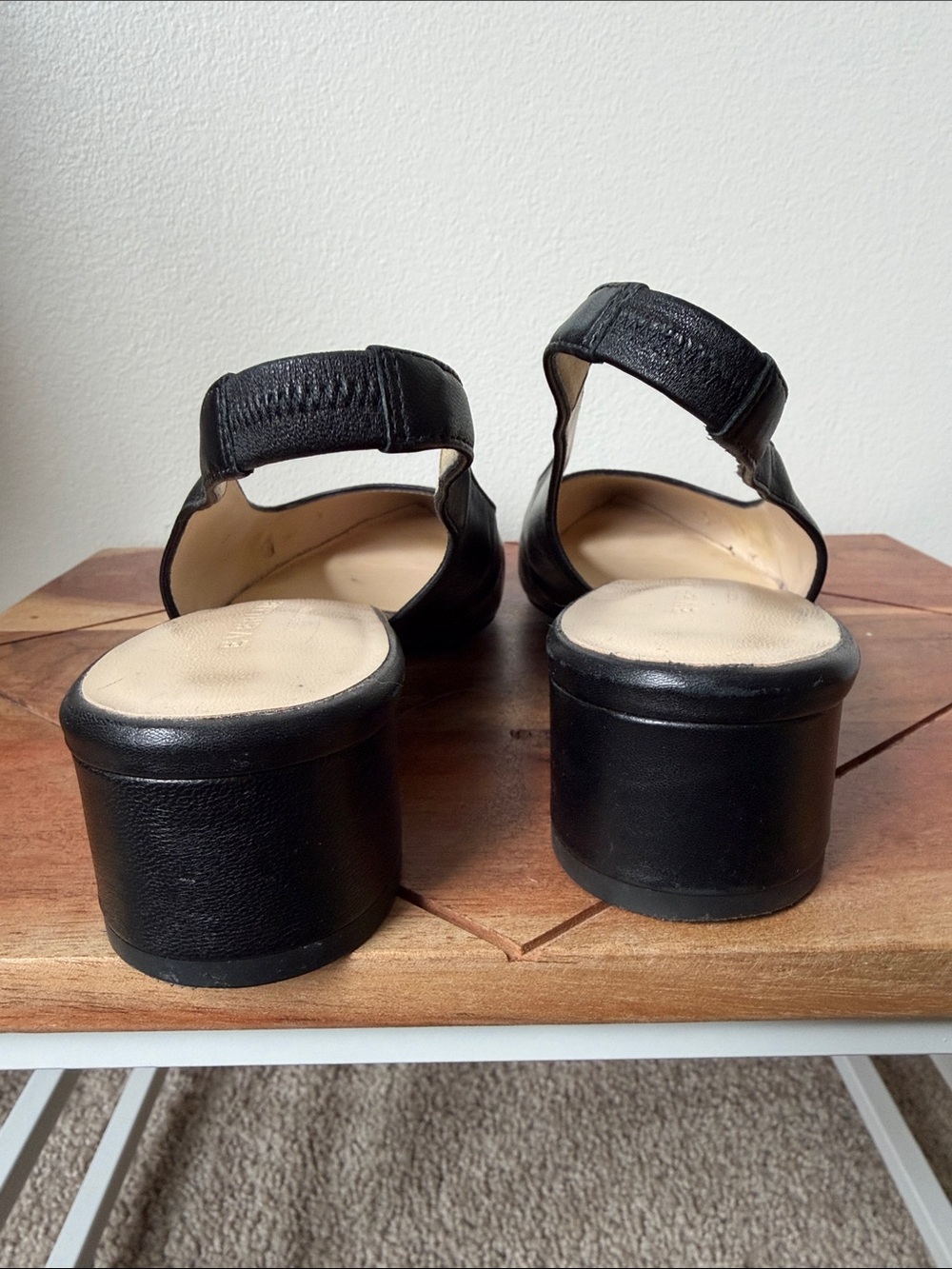Everlane Black Leather Pointed Slingback Heels - Picture 3 of 7